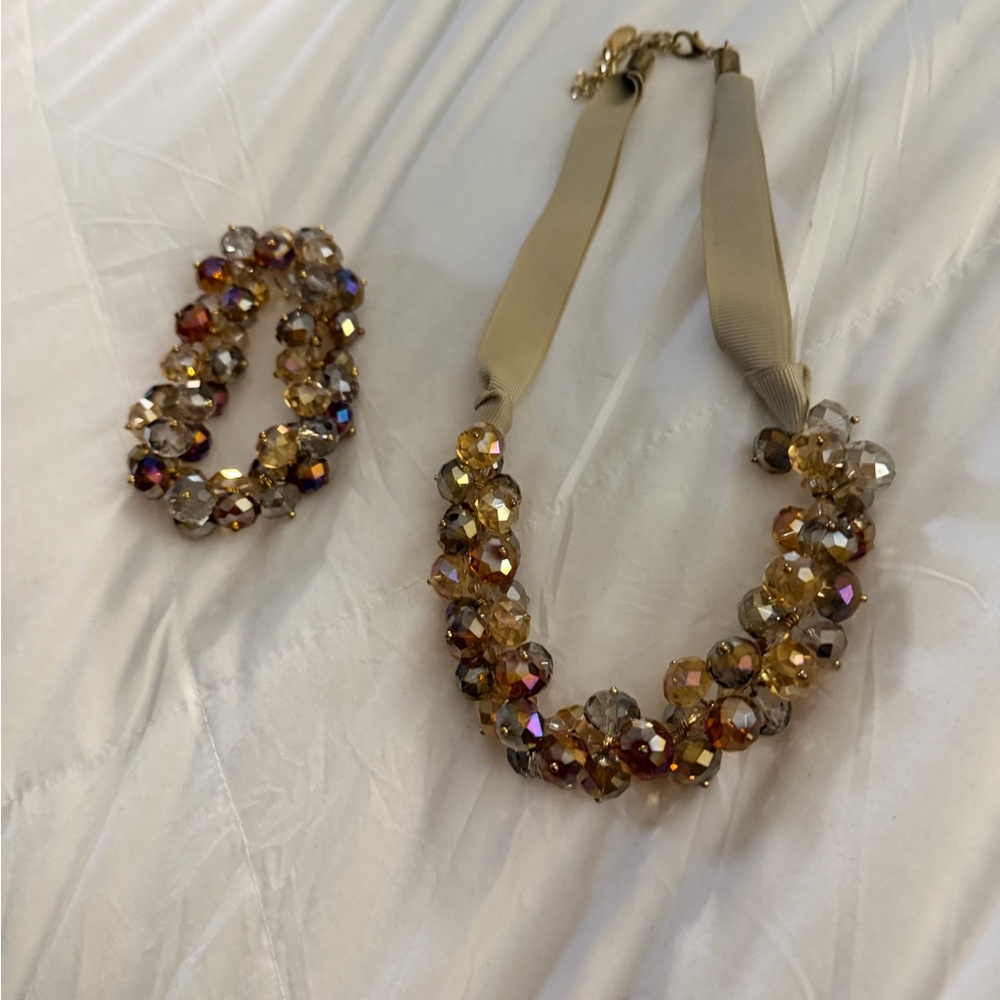 Elegant Gold and Brown Beaded Necklace and Bracelet Set